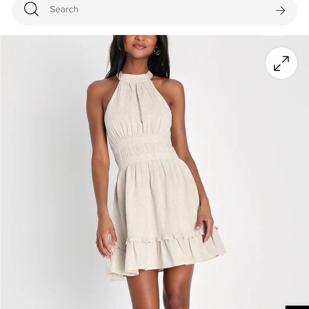Lulu’s | Roman Reverie Halter Cream Dress (Small) 🕊️